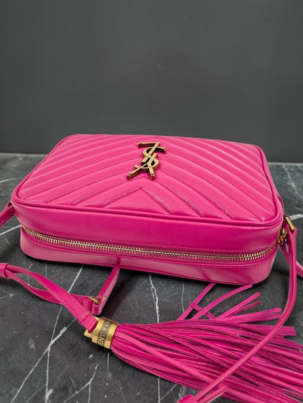 Saint Laurent Hot Pink Quilted Leather Crossbody Camera Bag with Tassel - Picture 8 of 16